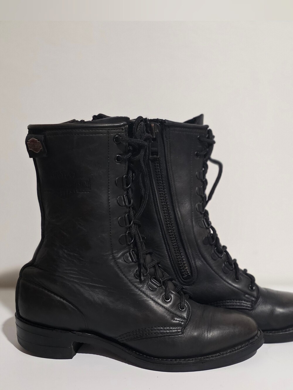 Harley-Davidson Womans Sz 10 Vtg 90s Y2K Distressed Leather Combat Riding Boots - Picture 3 of 11